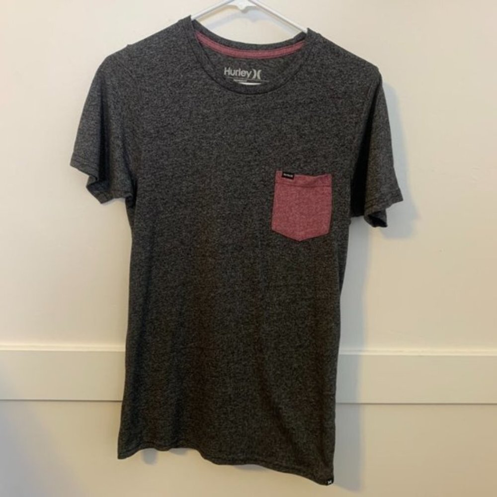 Hurley Dark Gray & Red Pocket Premium Fit Short Sleeve Shirt
